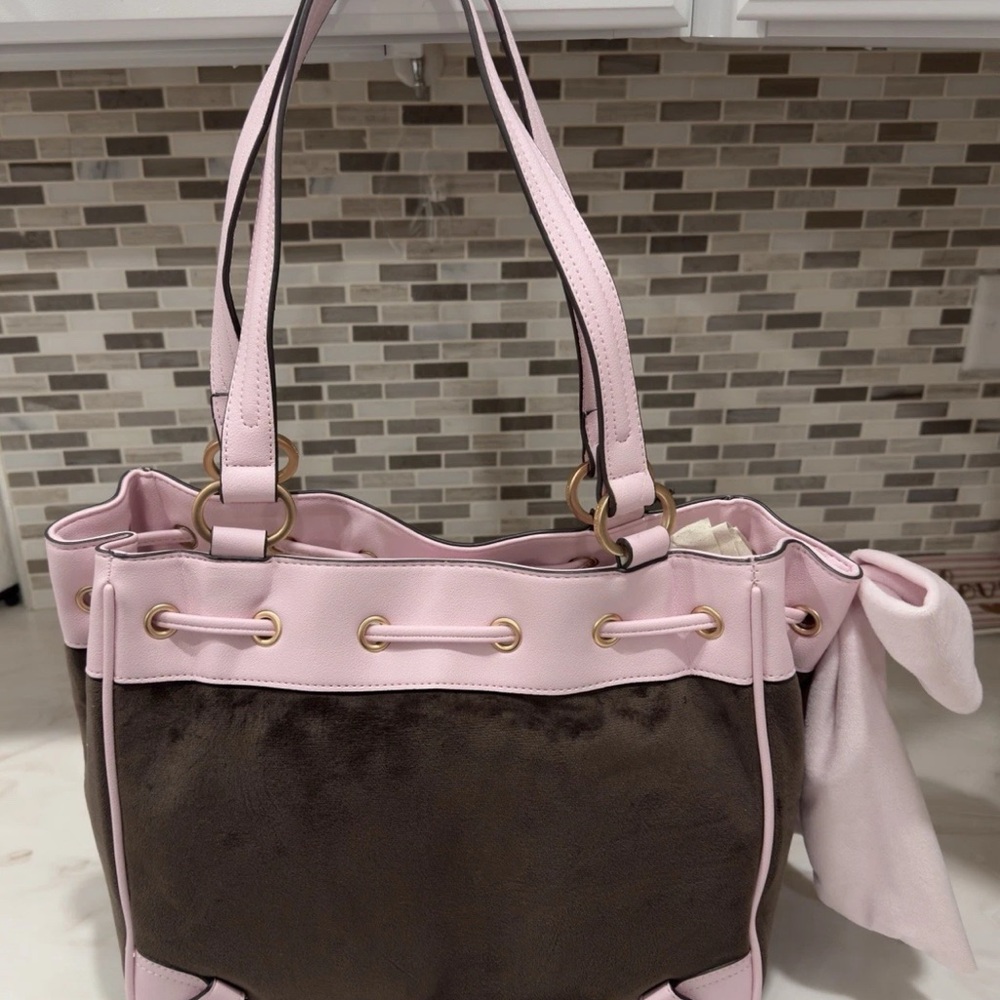 Juicy Couture Classic Juicy Lovers Club Daydreamer Tote Viral Y2K Pink Bow - Picture 5 of 5